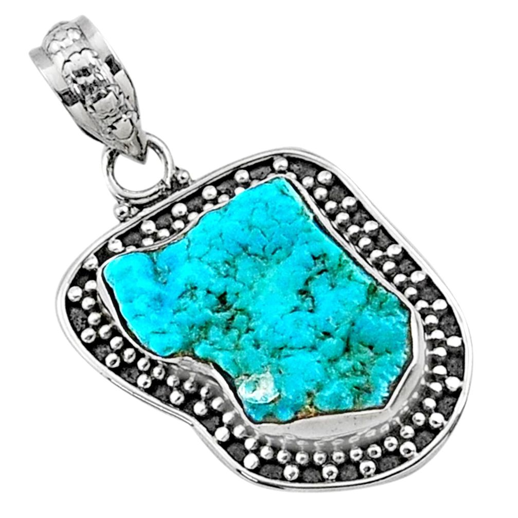 8.43cts raw blue sleeping beauty turquoise 925 silver pendant r66631