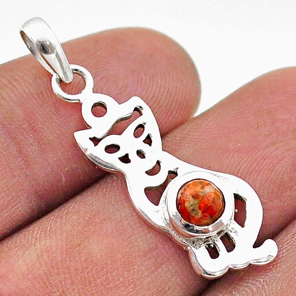 0.82cts red copper turquoise 925 sterling silver cat pendant jewelry t67761