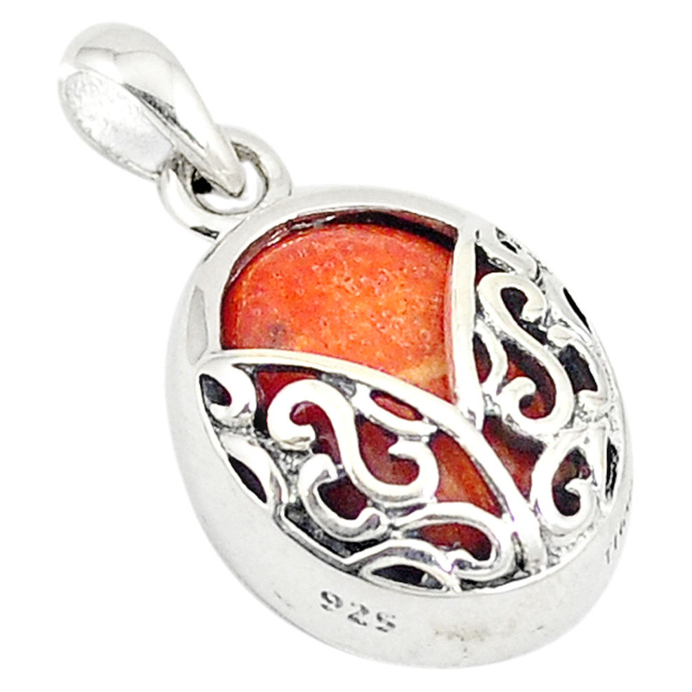 Red copper turquoise oval 925 sterling silver pendant jewelry c21929