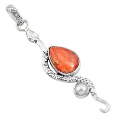 Clearance Sale- 6.39cts red copper turquoise pear pearl 925 sterling silver snake pendant p49146