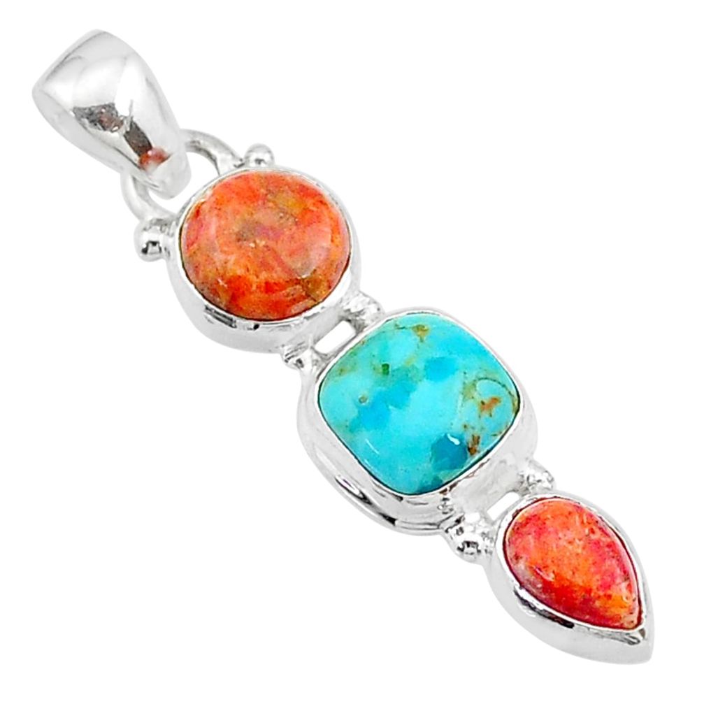 7.59cts red coral arizona mohave turquoise 925 sterling silver pendant t18727