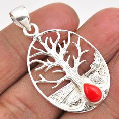 1.94cts red coral pear 925 sterling silver tree of life pendant jewelry t88513