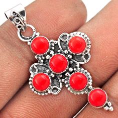 5.50cts red coral round 925 sterling silver holy cross pendant jewelry t85882