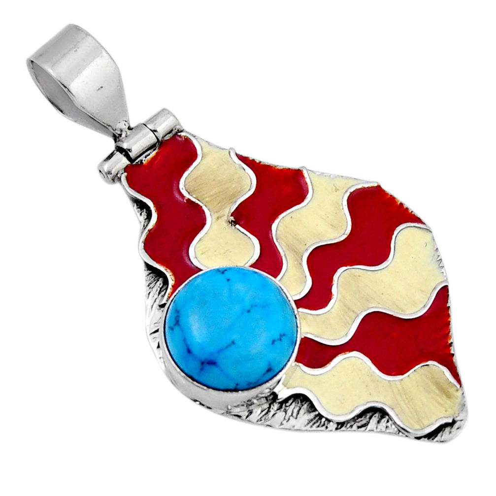 5.11cts red yellow enamel sleeping beauty turquoise round silver pendant y45580