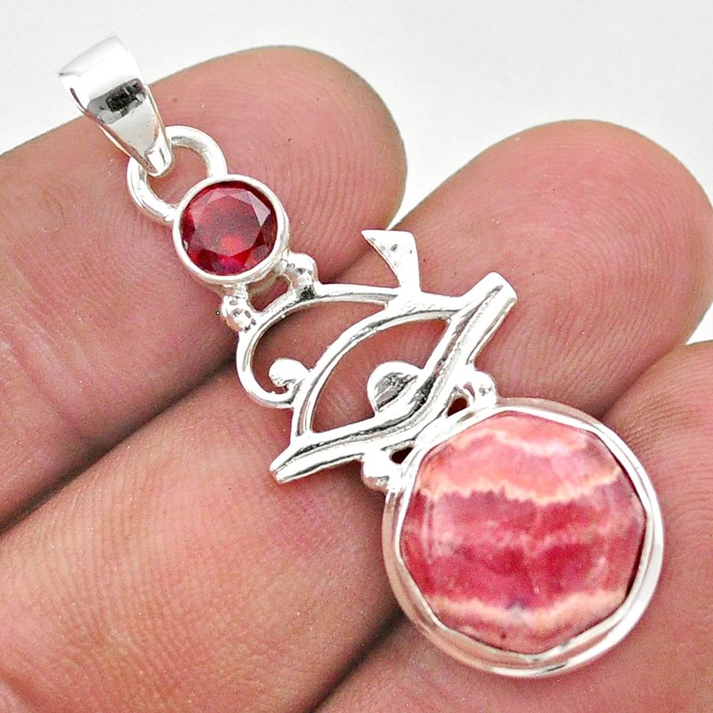 6.81cts rhodochrosite inca rose hexagon garnet 925 silver horse pendant t46430