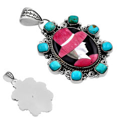 Rhodonite in black manganese kingman turquoise onyx pearl silver pendant c32843