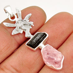 9.99cts rose quartz tourmaline rough 925 silver angel wings fairy pendant y2662