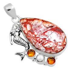28.31cts rosetta stone jasper citrine pearl silver fairy mermaid pendant n24846
