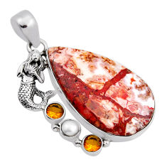 33.10cts rosetta stone jasper citrine pearl silver fairy mermaid pendant n24937