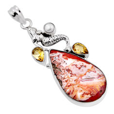26.70cts rosetta stone jasper citrine pearl silver fairy mermaid pendant n24946