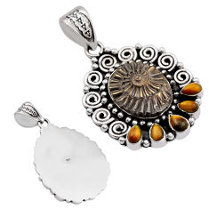 21.18cts russian jurassic opal ammonite tiger's eye 925 silver pendant c30699