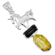 11.37cts scapolite tourmaline raw 925 sterling silver horse pendant r57041