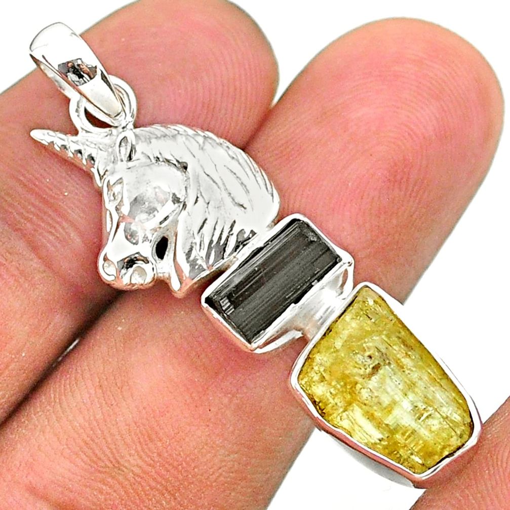 11.66cts scapolite tourmaline rough 925 sterling silver unicorn pendant t33652