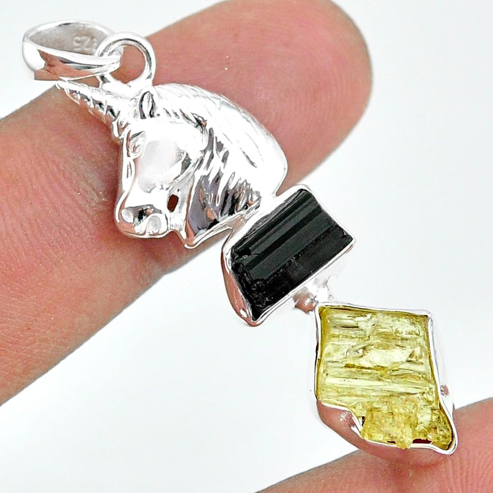 9.86cts scapolite tourmaline rough raw sterling silver unicorn pendant t33675