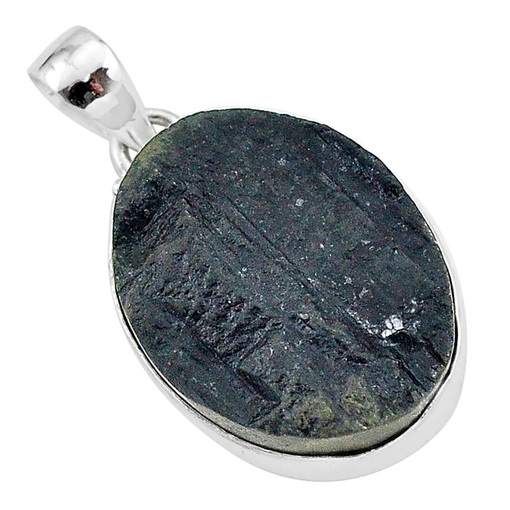 Schorl grounding black tourmaline raw 925 sterling silver pendant r96761