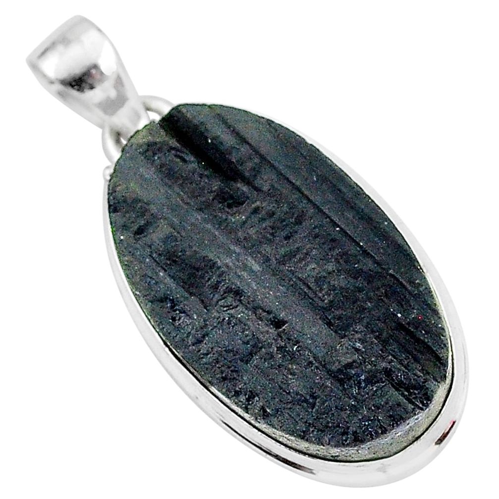 Schorl grounding black tourmaline raw 925 sterling silver pendant r96767