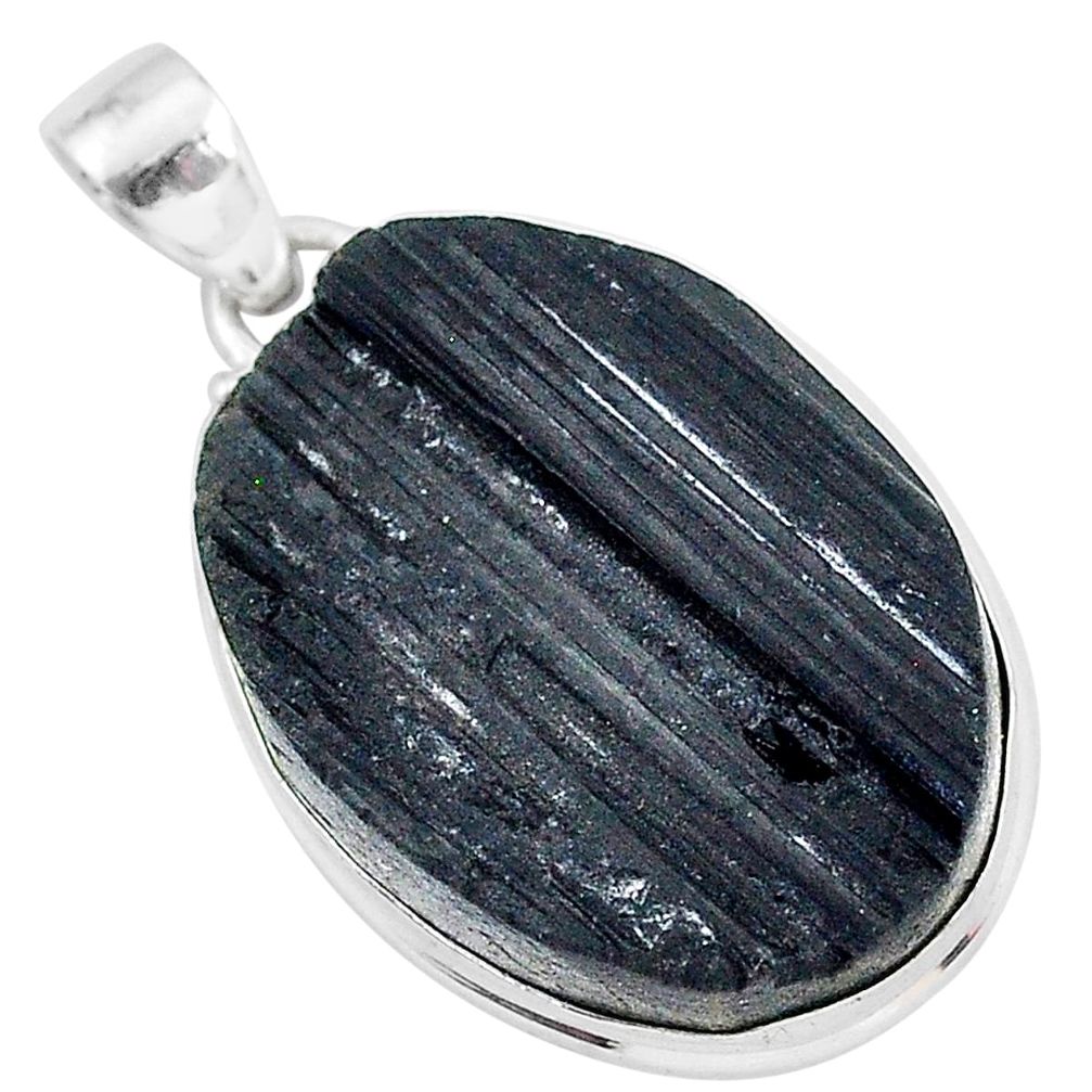 Schorl grounding black tourmaline raw 925 sterling silver pendant r96768