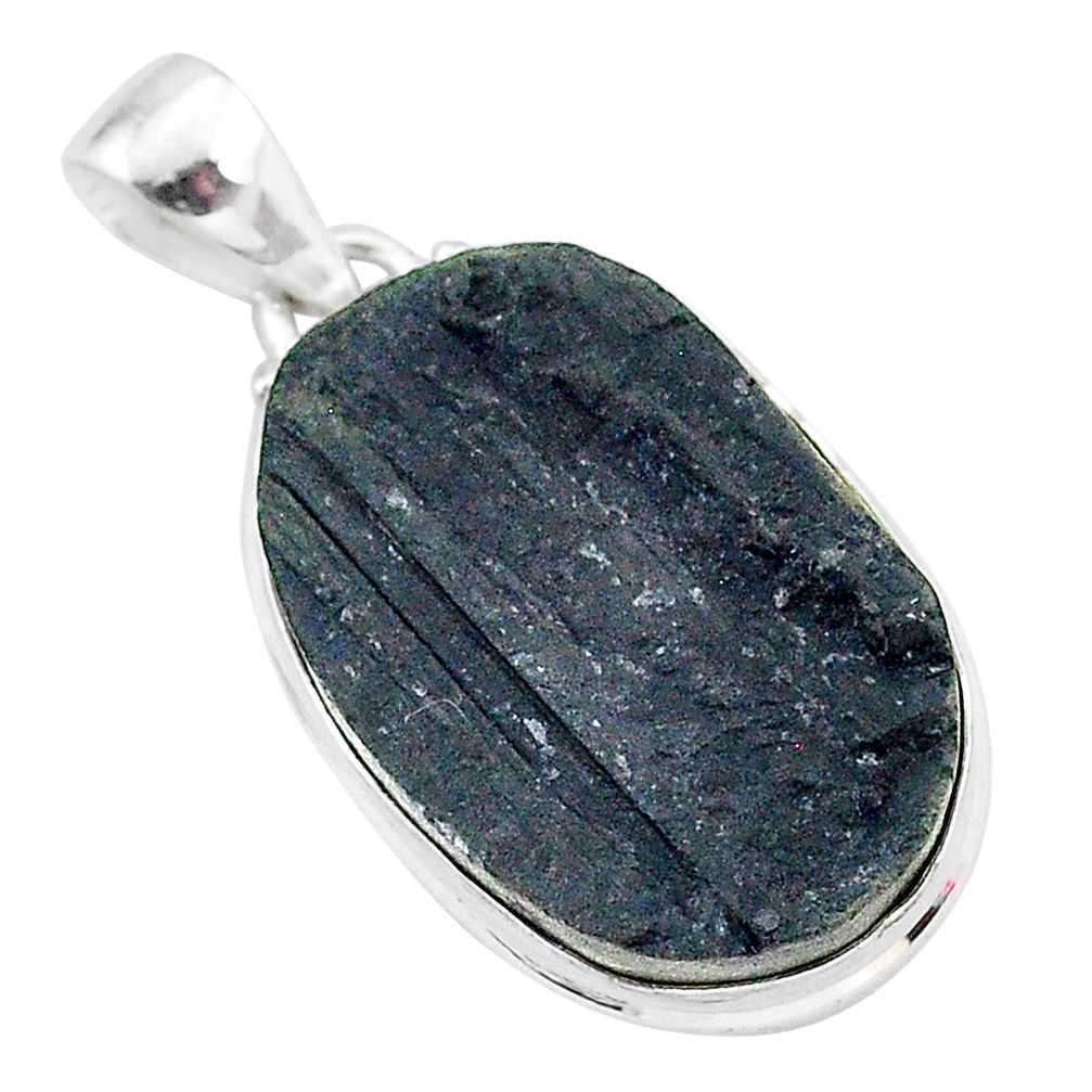 Schorl grounding black tourmaline raw 925 sterling silver pendant r96770