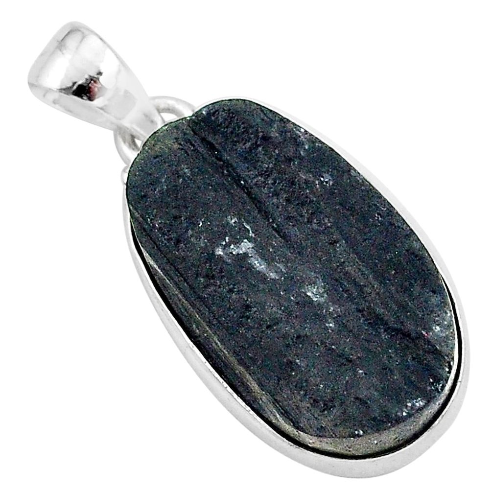 Schorl grounding black tourmaline raw 925 sterling silver pendant r96774