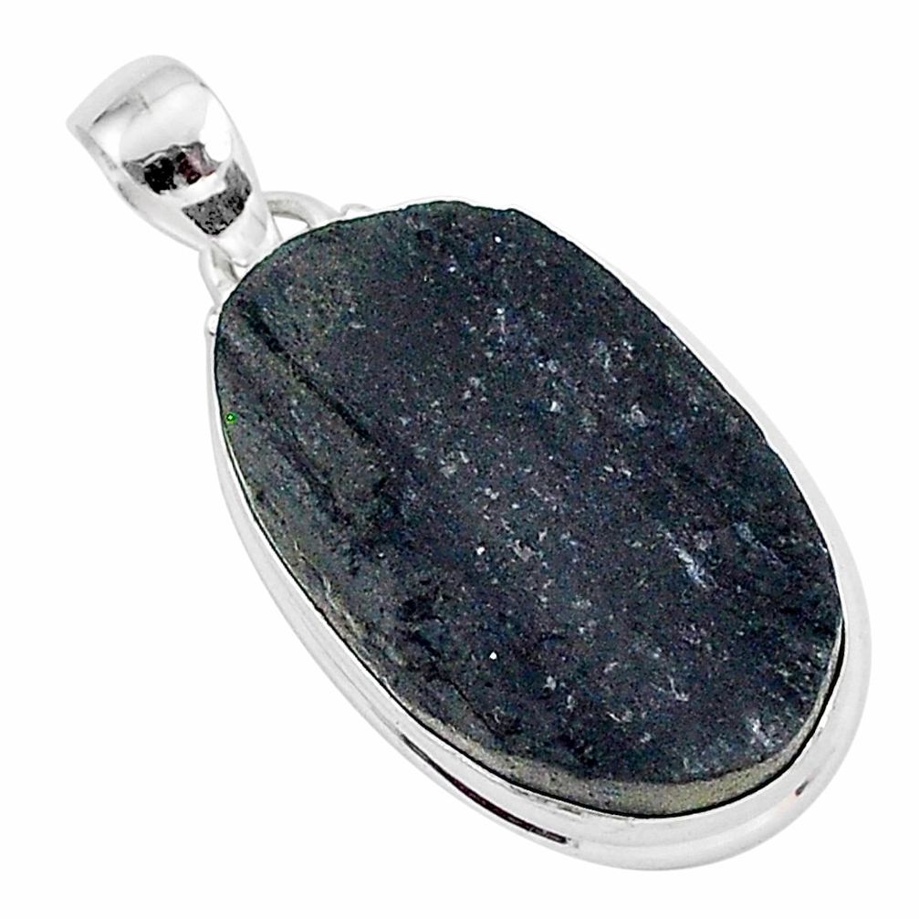 Schorl grounding black tourmaline raw 925 sterling silver pendant r96778