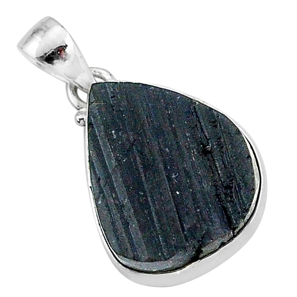 Schorl grounding black tourmaline raw 925 sterling silver pendant r96780