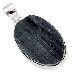 Schorl grounding black tourmaline raw oval 925 sterling silver pendant r96769
