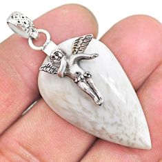20.65cts scolecite high vibration crystal silver angel fairy pendant r91160