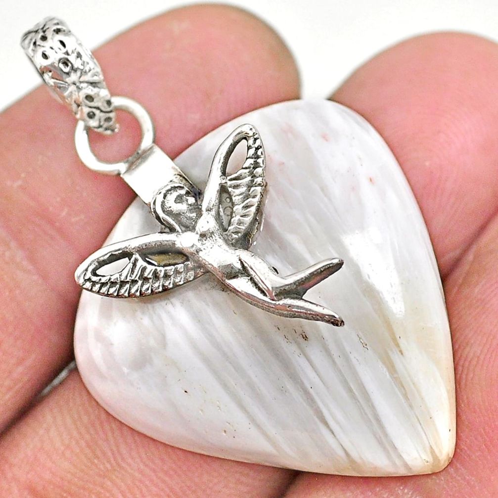 23.81cts scolecite high vibration crystal silver angel wings pendant r91153