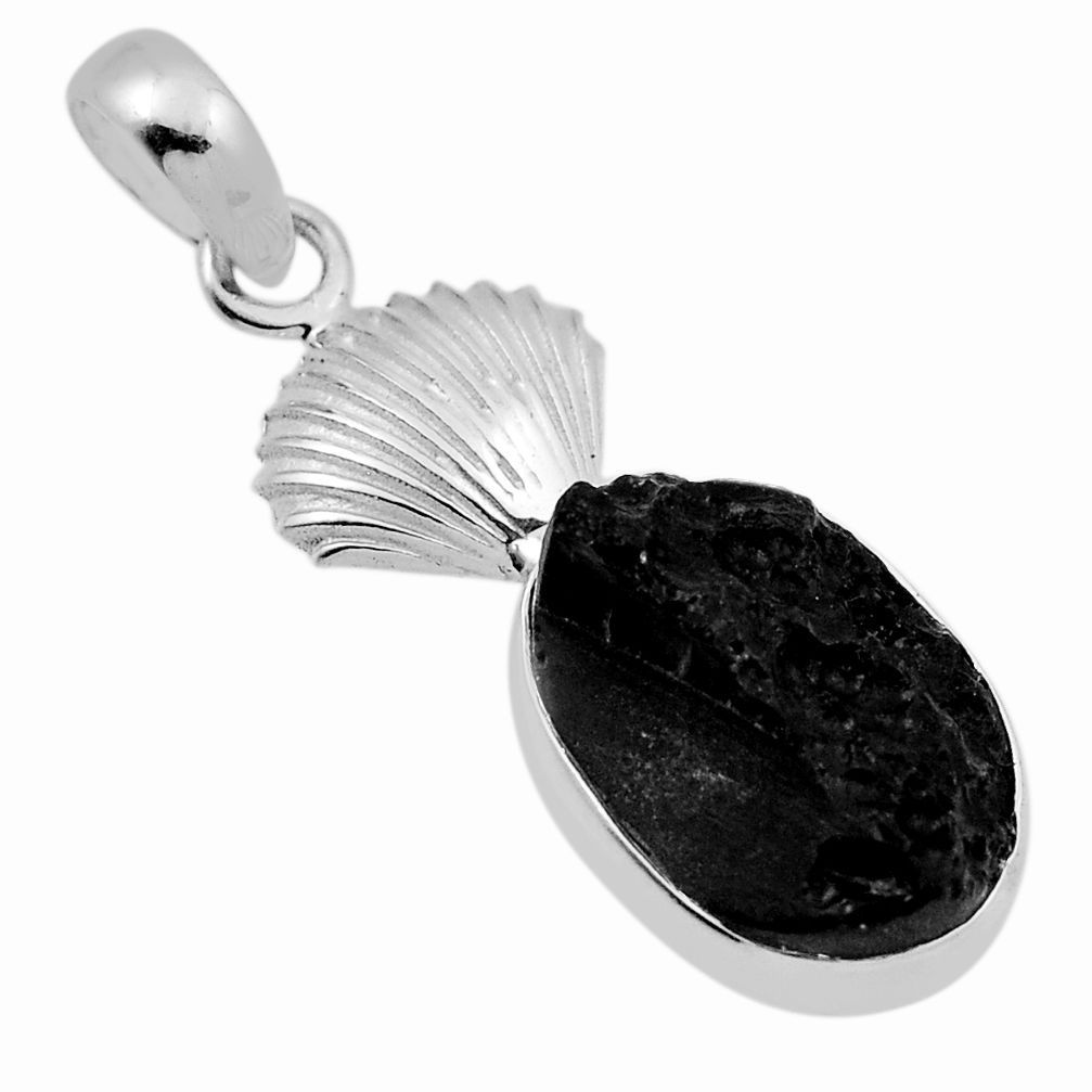 7.96cts shell natural black tourmaline rough 925 sterling silver pendant n29264