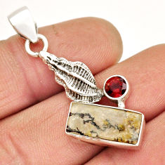 6.31cts shell natural scenic russian dendritic agate garnet silver pendant y2690