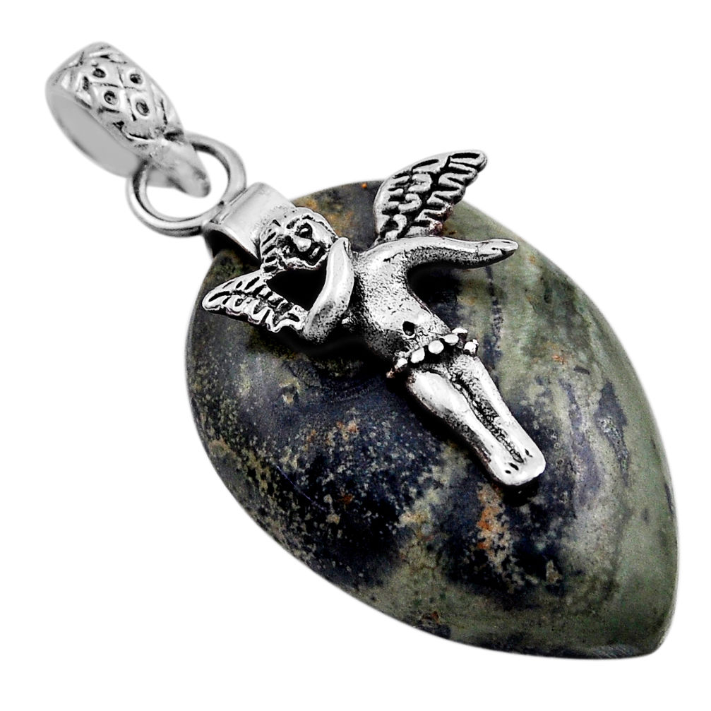 Silver 18.14cts kambaba jasper (stromatolites) angel wing fairy pendant n23685
