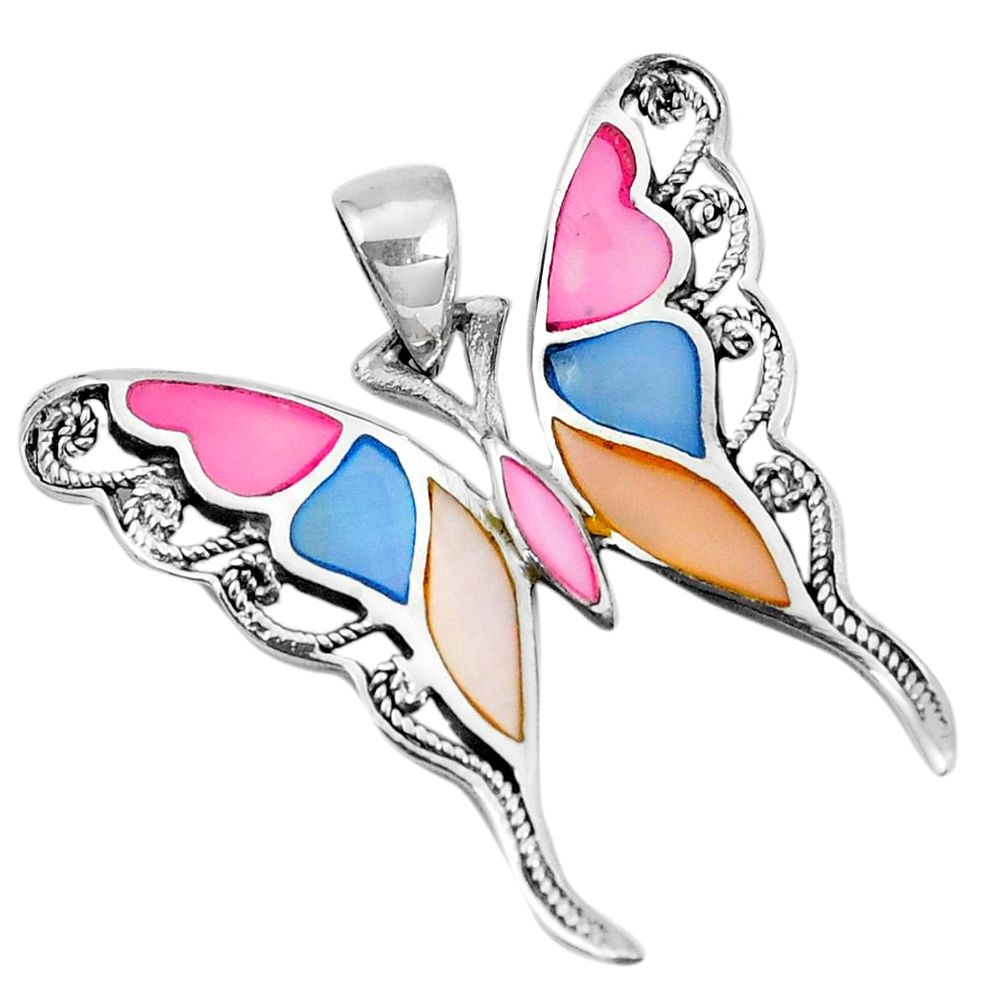 Silver 5.26gms multi color blister pearl enamel butterfly pendant a95673 c13791