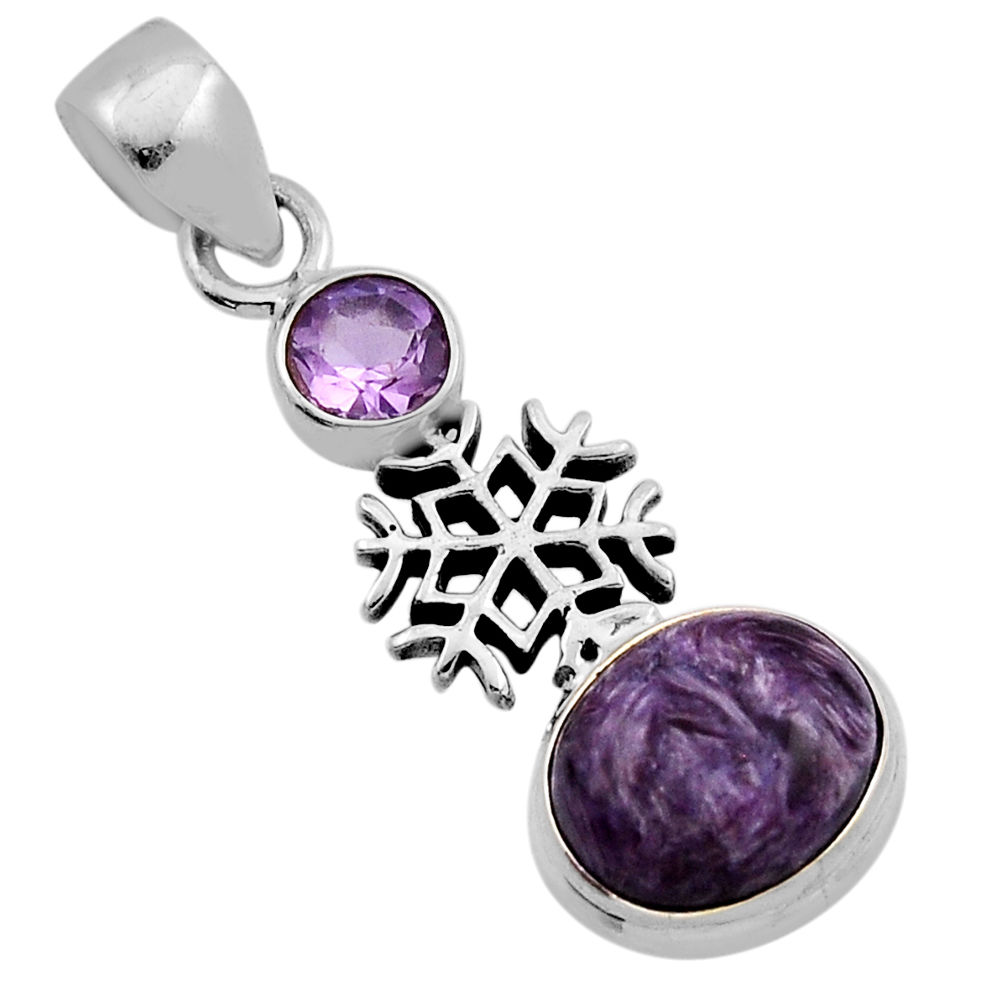 5.12cts snowflake natural purple charoite amethyst 925 silver pendant n13005