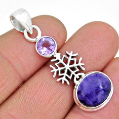5.84cts snowflake natural purple charoite amethyst 925 silver pendant y7213