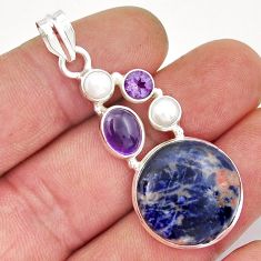 18.47cts sodalite amethyst pearl 925 sterling silver pendant jewelry y20974