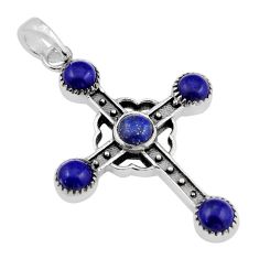 4.38cts solitaire natural blue lapis lazuli 925 silver holy cross pendant y37621