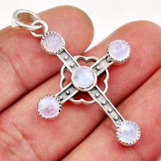 4.17cts solitaire natural rainbow moonstone 925 silver holy cross pendant y37640