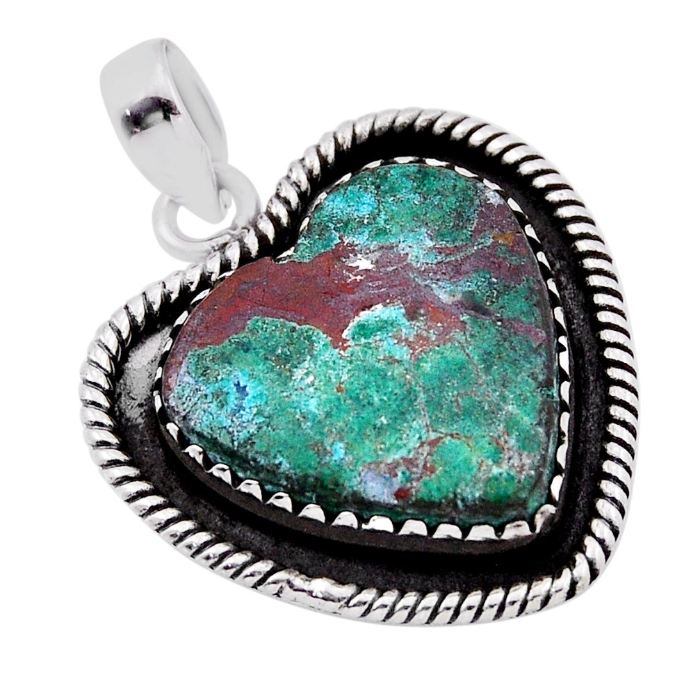 18.56cts sonora sunrise (cuprite chrysocolla) heart 925 silver pendant n35596