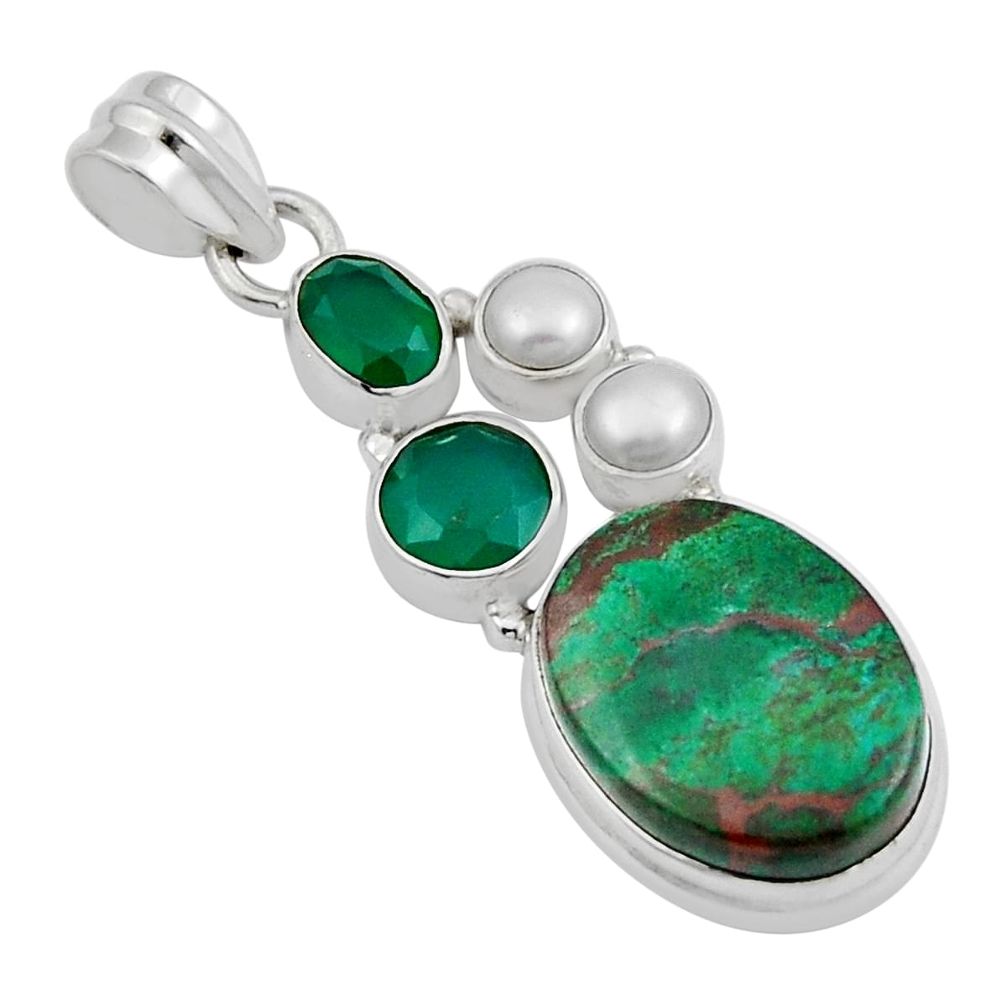 Sonora sunrise (cuprite chrysocolla) pearl chalcedony 925 silver pendant y22921