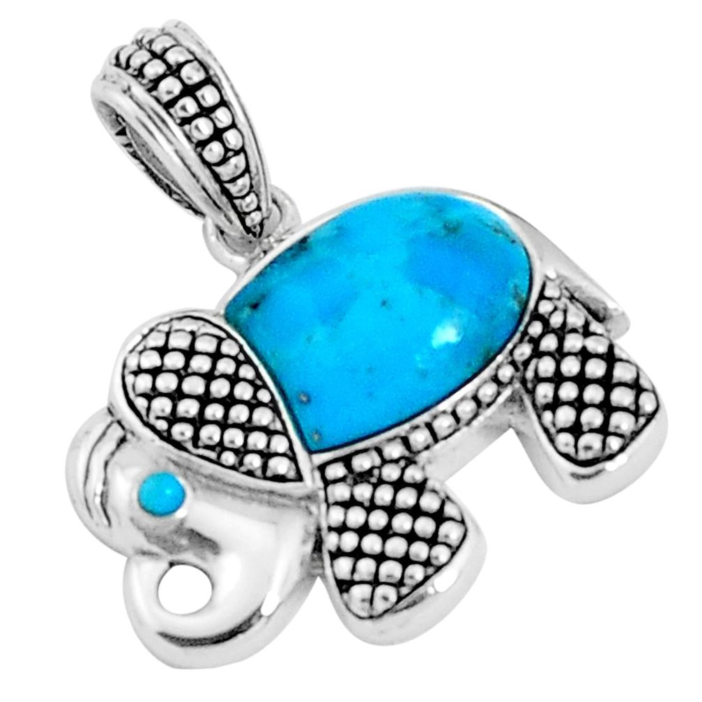 Southwestern blue arizona mohave turquoise 925 silver elephant pendant c25969