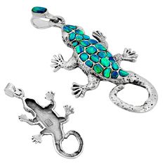 3.95cts southwestern blue australian opal (lab) 925 silver lizard pendant c32381