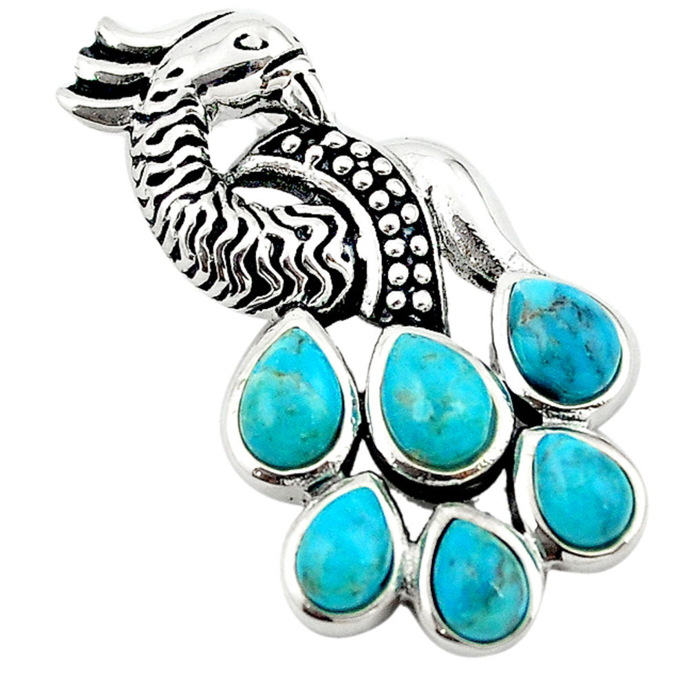 LAB Southwestern blue copper turquoise 925 sterling silver peacock pendant c10466