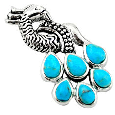 Southwestern blue copper turquoise 925 sterling silver peacock pendant c10477