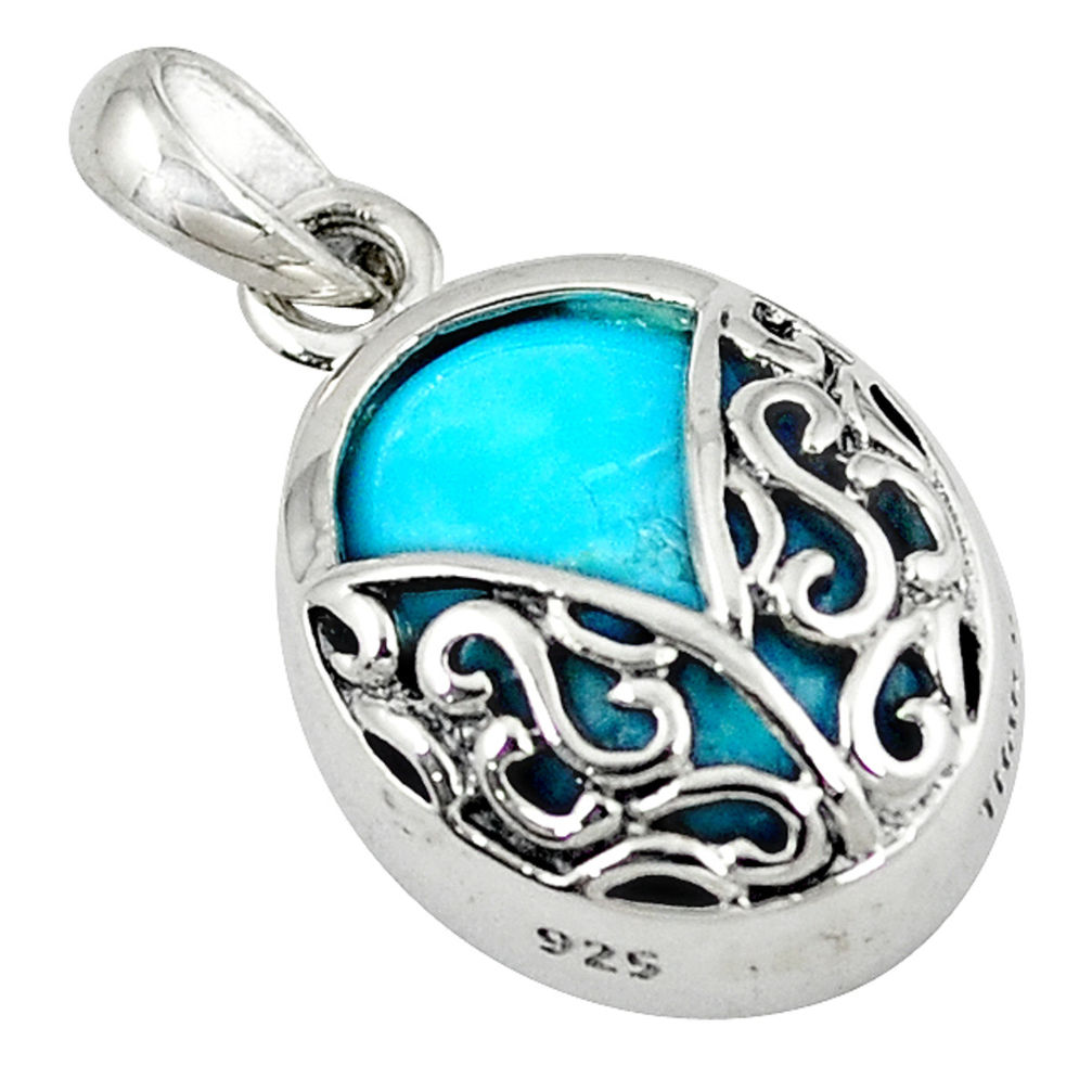 Southwestern blue copper turquoise 925 sterling silver pendant c10498