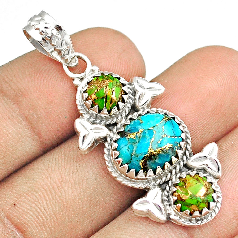 7.31cts southwestern blue green copper turquoise 925 silver pendant u30667