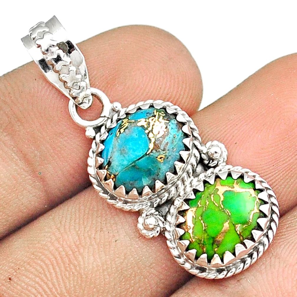 8.72cts southwestern blue green copper turquoise 925 silver pendant u30685