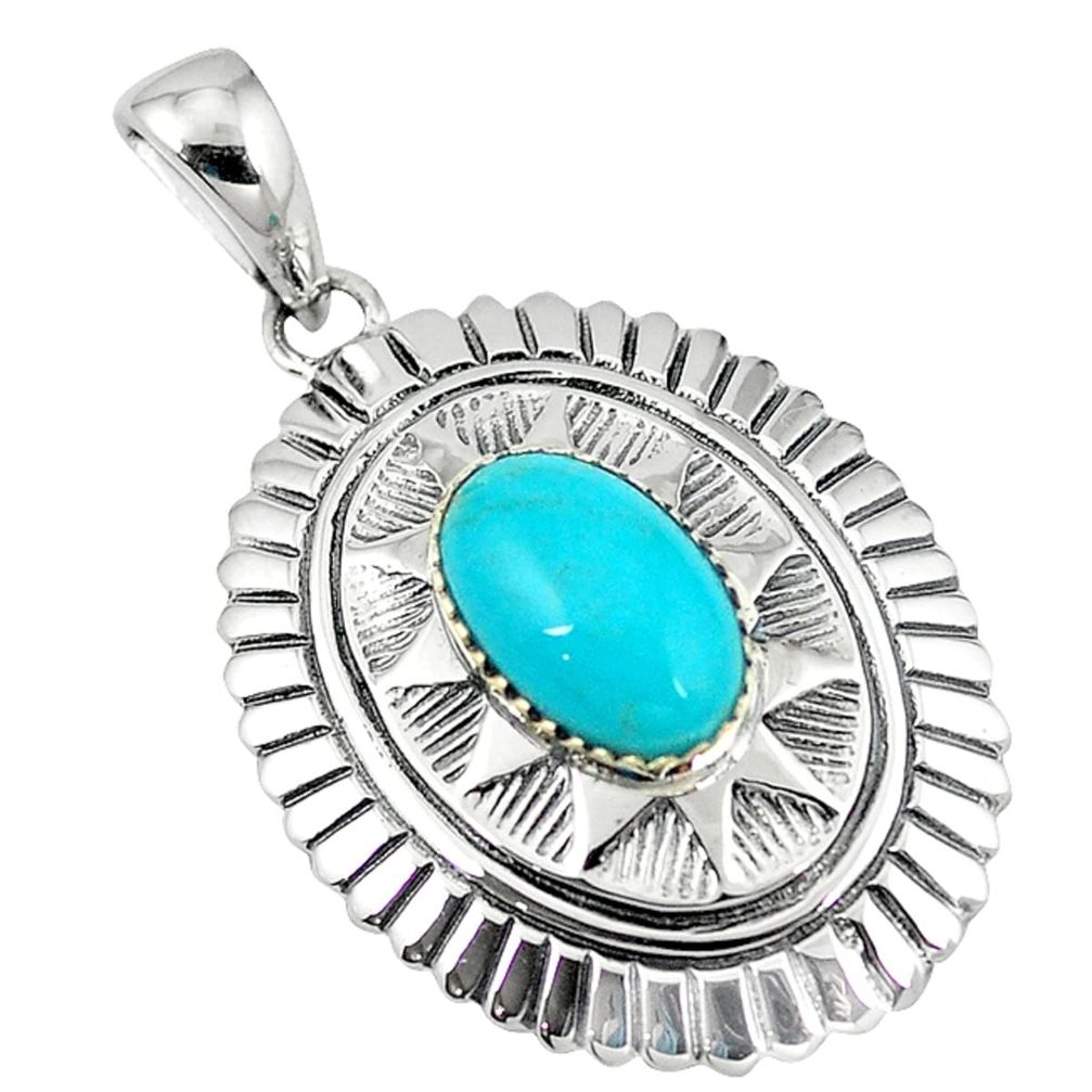 Southwestern fine blue turquoise 925 sterling silver pendant jewelry c10839