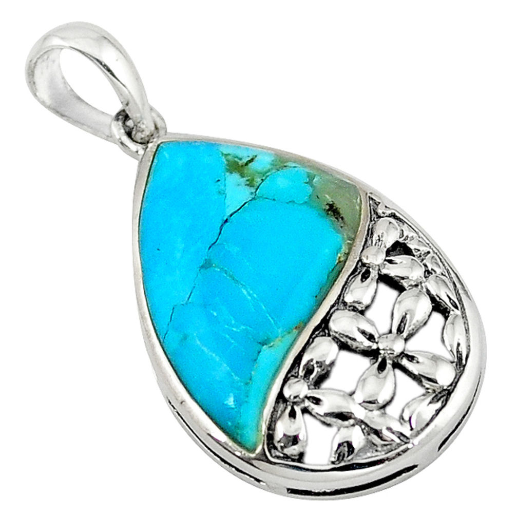 Southwestern fine blue turquoise fancy 925 sterling silver pendant c10510