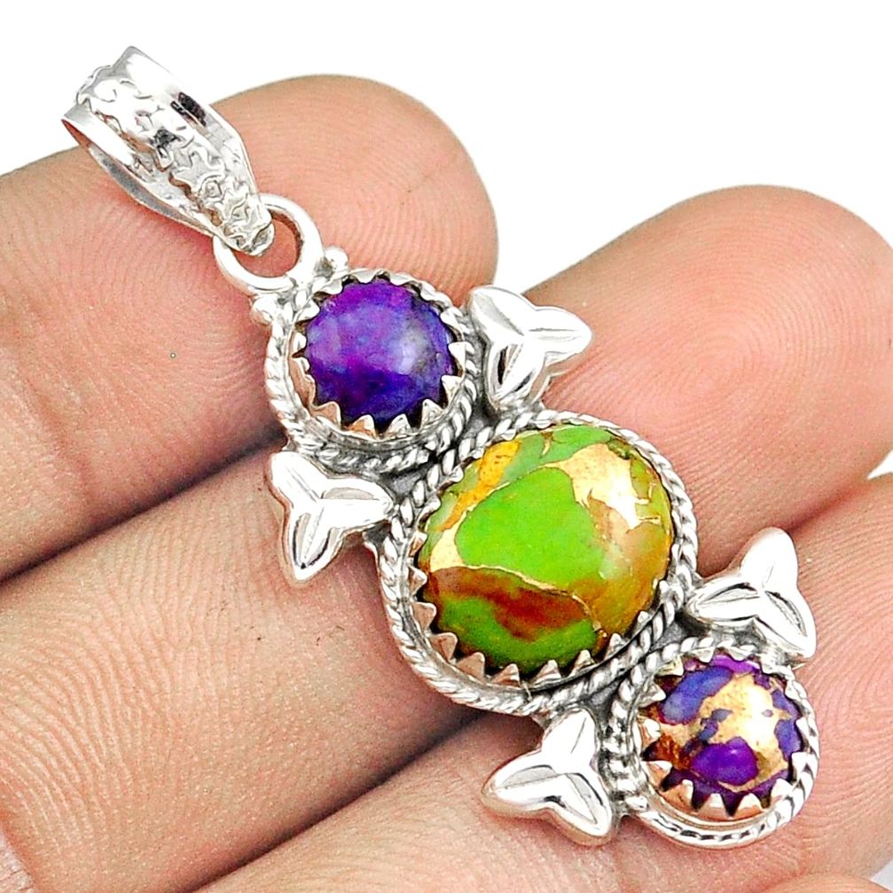 7.28cts southwestern green purple copper turquoise 925 silver pendant u30665