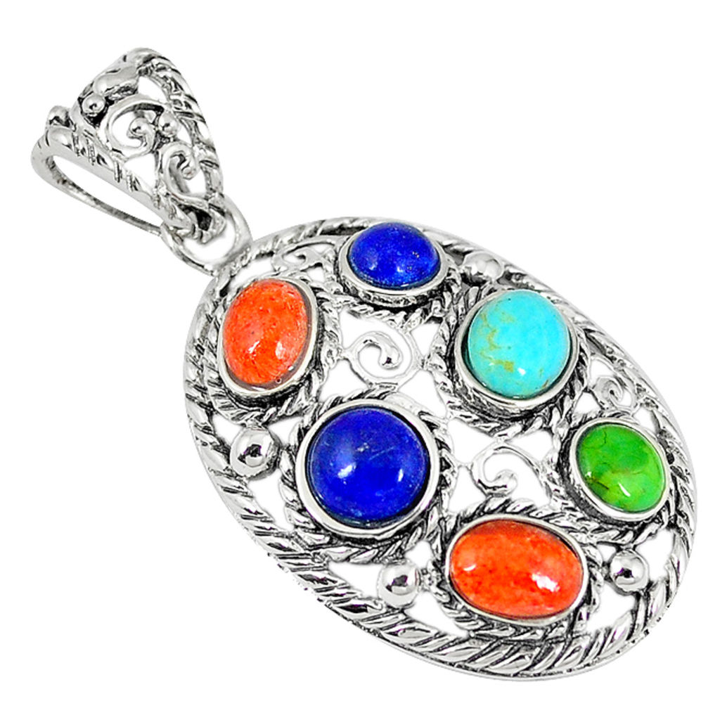 LAB Southwestern multi color copper turquoise 925 silver pendant jewelry c10410